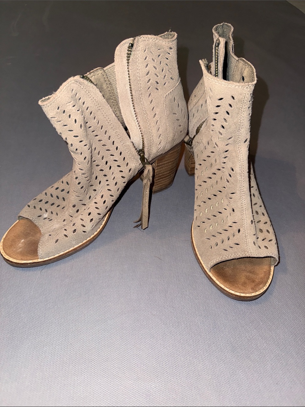 Women’s Open-Toe Perforated Booties — Taupe
